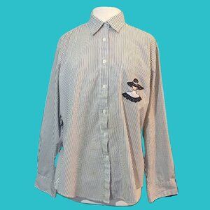 Las Olas Vintage Glamour Girl Black White Pinstripe Blouse Size L Preowned